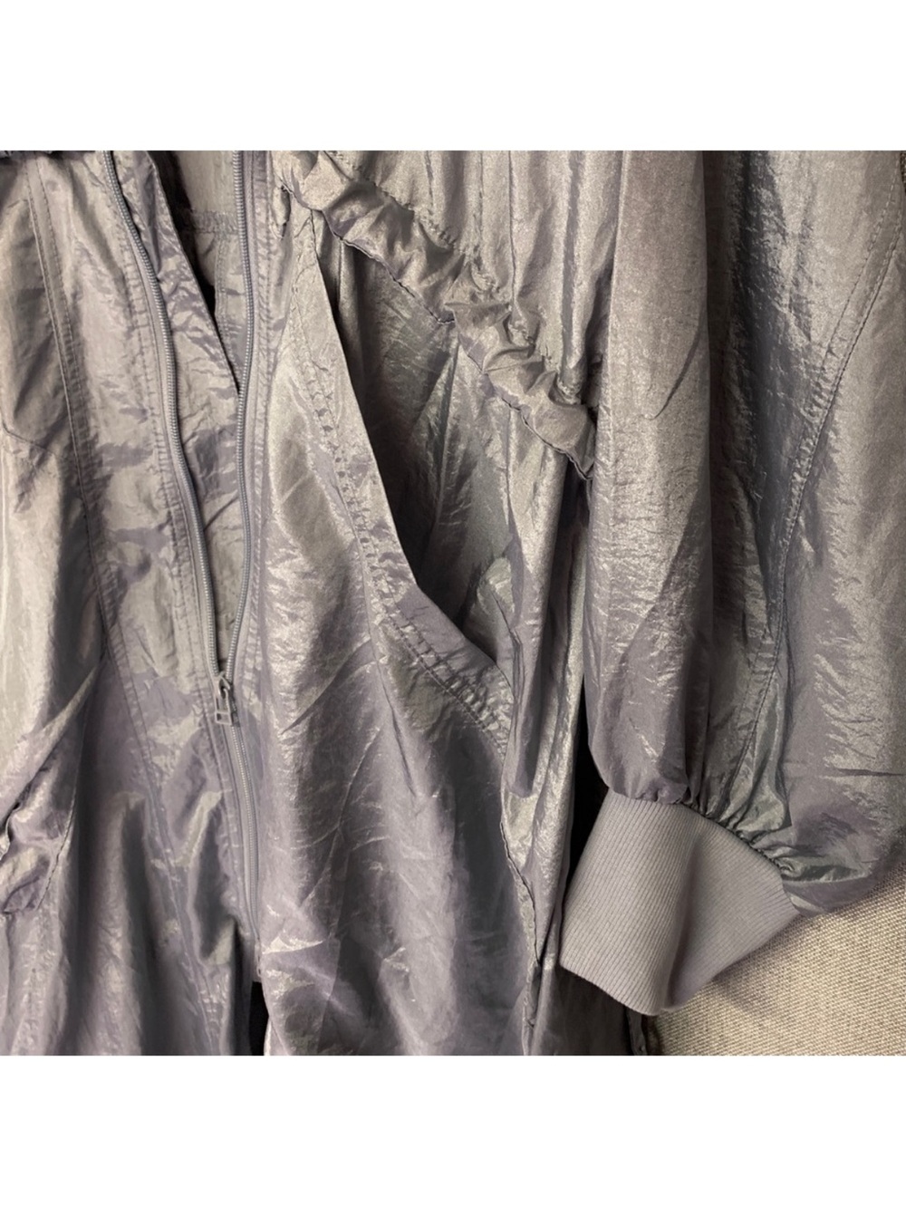 ANTHROPOLOGIE Lightweight Nylon Drawstring Long Hooded Jacket, Silver, Size XL - Picture 7 of 14